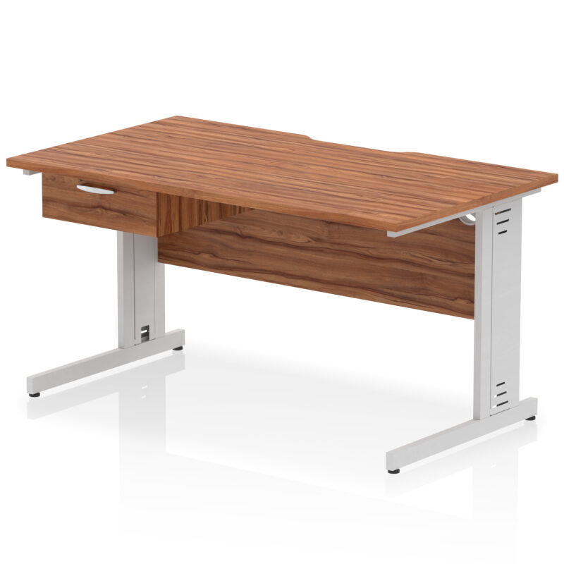 impulse scalloped edge cable managed straight desk with single one drawer fixed pedestal