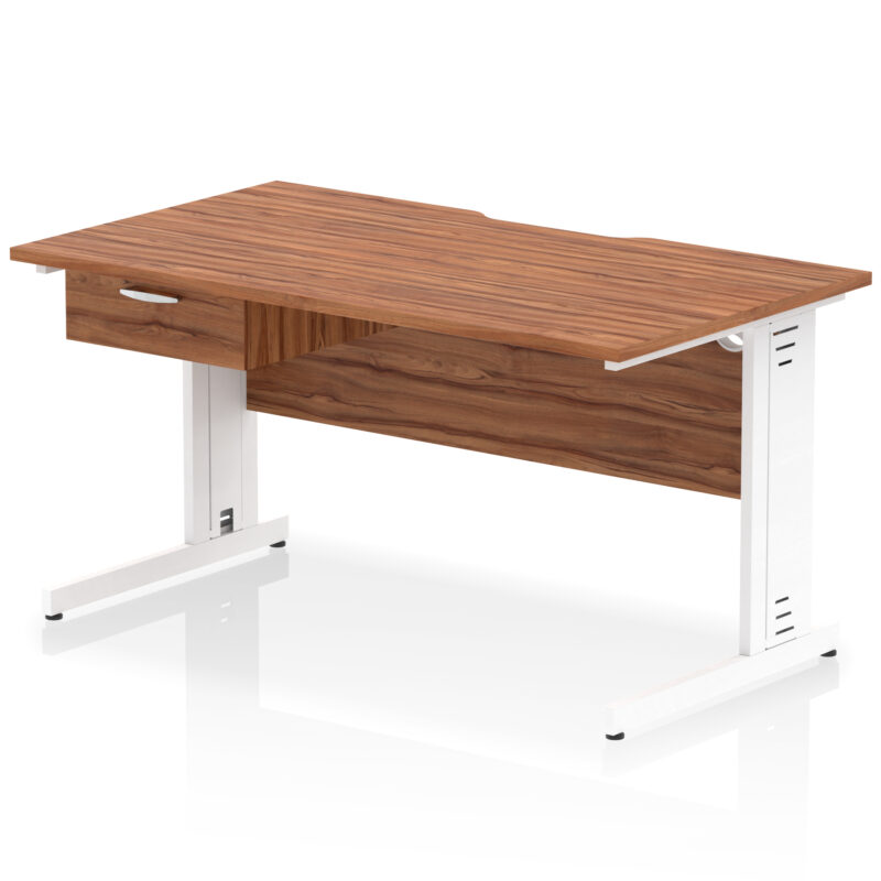 impulse scalloped edge cable managed straight desk with single one drawer fixed pedestal