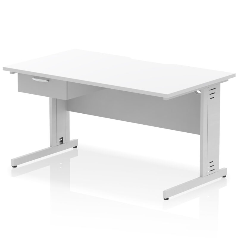 impulse scalloped edge cable managed straight desk with single one drawer fixed pedestal