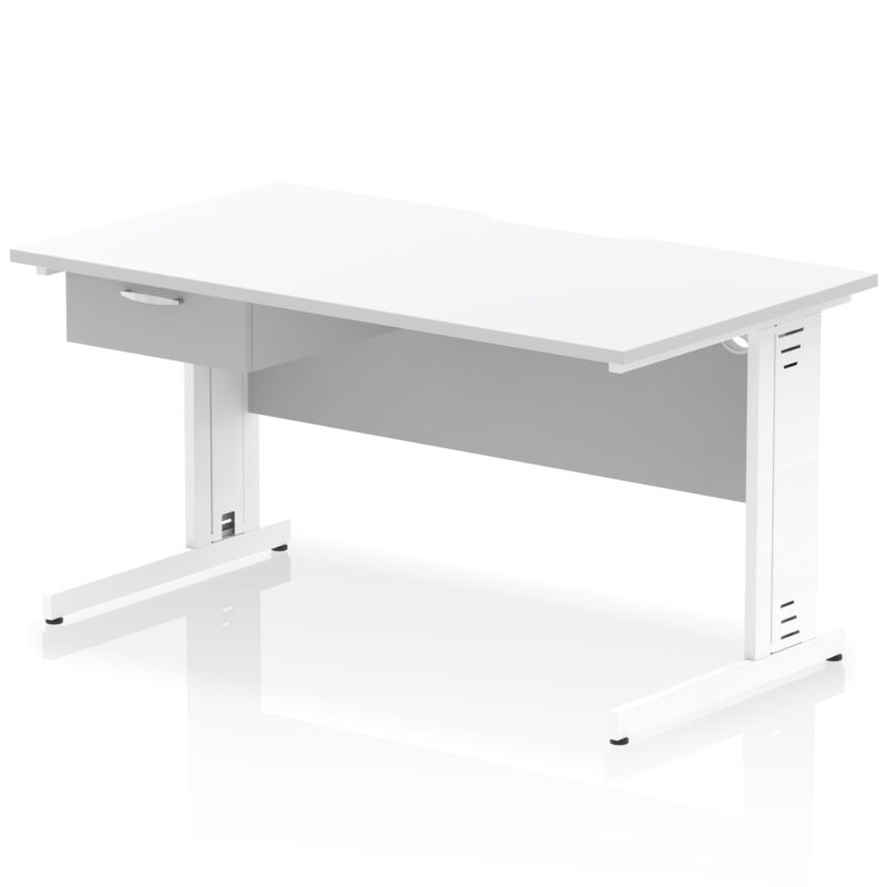 impulse scalloped edge cable managed straight desk with single one drawer fixed pedestal