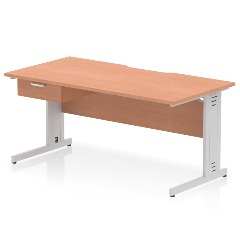 impulse scalloped edge cable managed straight desk with single one drawer fixed pedestal
