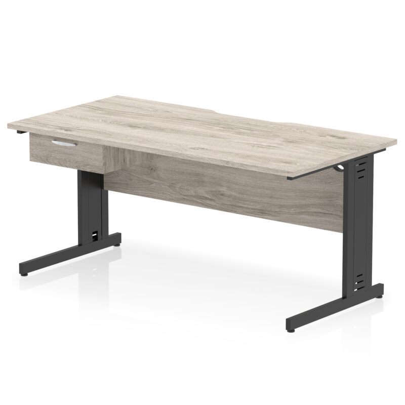 impulse scalloped edge cable managed straight desk with single one drawer fixed pedestal
