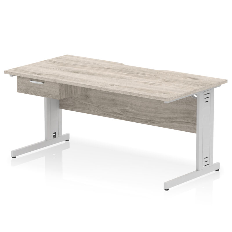 impulse scalloped edge cable managed straight desk with single one drawer fixed pedestal