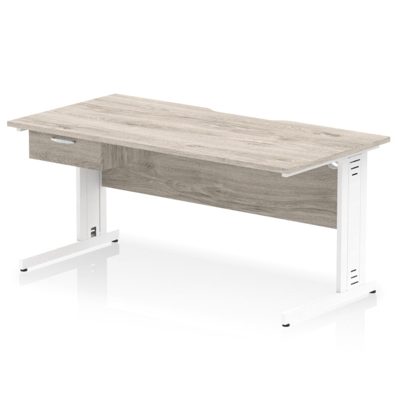 impulse scalloped edge cable managed straight desk with single one drawer fixed pedestal