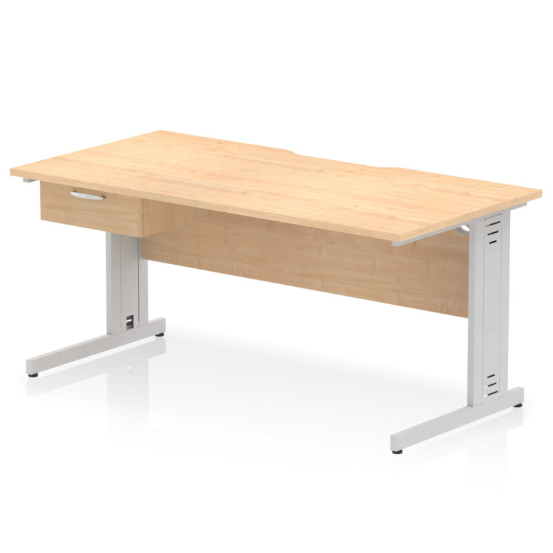 impulse scalloped edge cable managed straight desk with single one drawer fixed pedestal