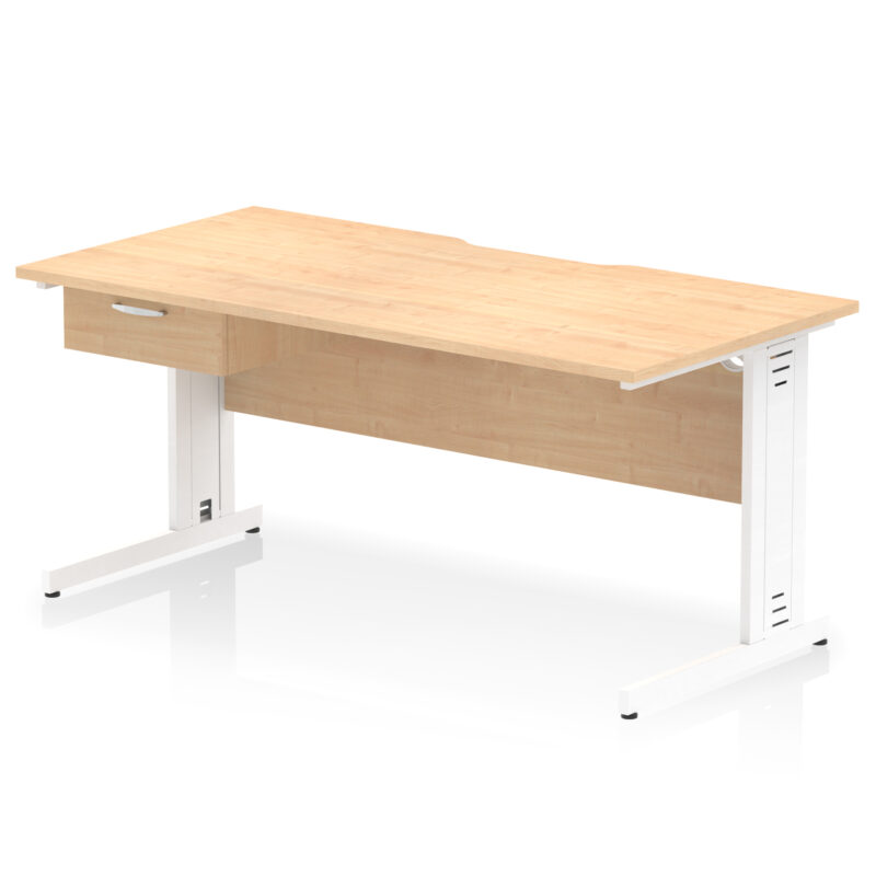 impulse scalloped edge cable managed straight desk with single one drawer fixed pedestal