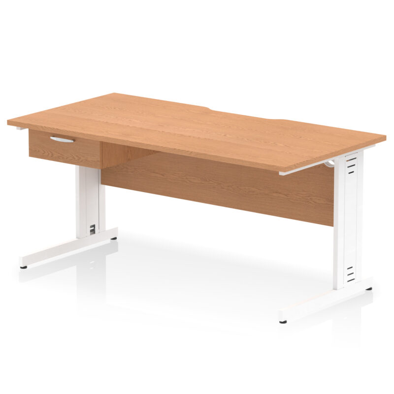 impulse scalloped edge cable managed straight desk with single one drawer fixed pedestal
