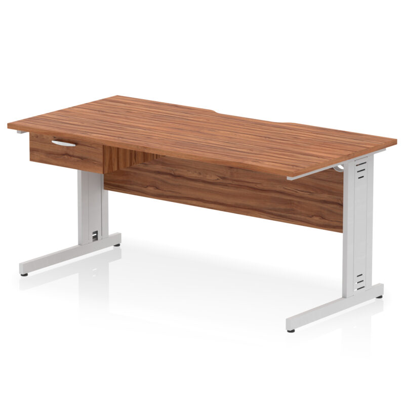 impulse scalloped edge cable managed straight desk with single one drawer fixed pedestal