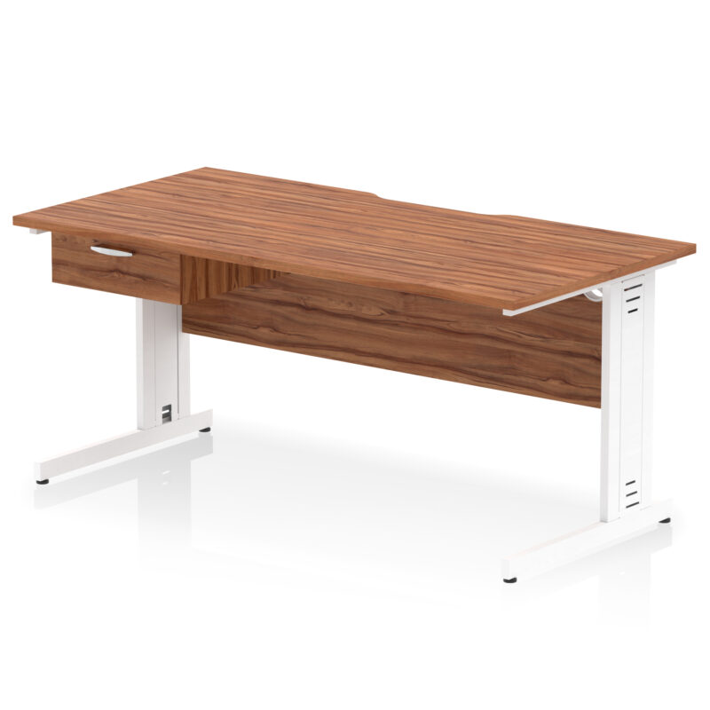 impulse scalloped edge cable managed straight desk with single one drawer fixed pedestal