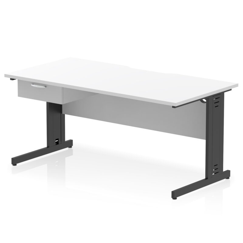 impulse scalloped edge cable managed straight desk with single one drawer fixed pedestal