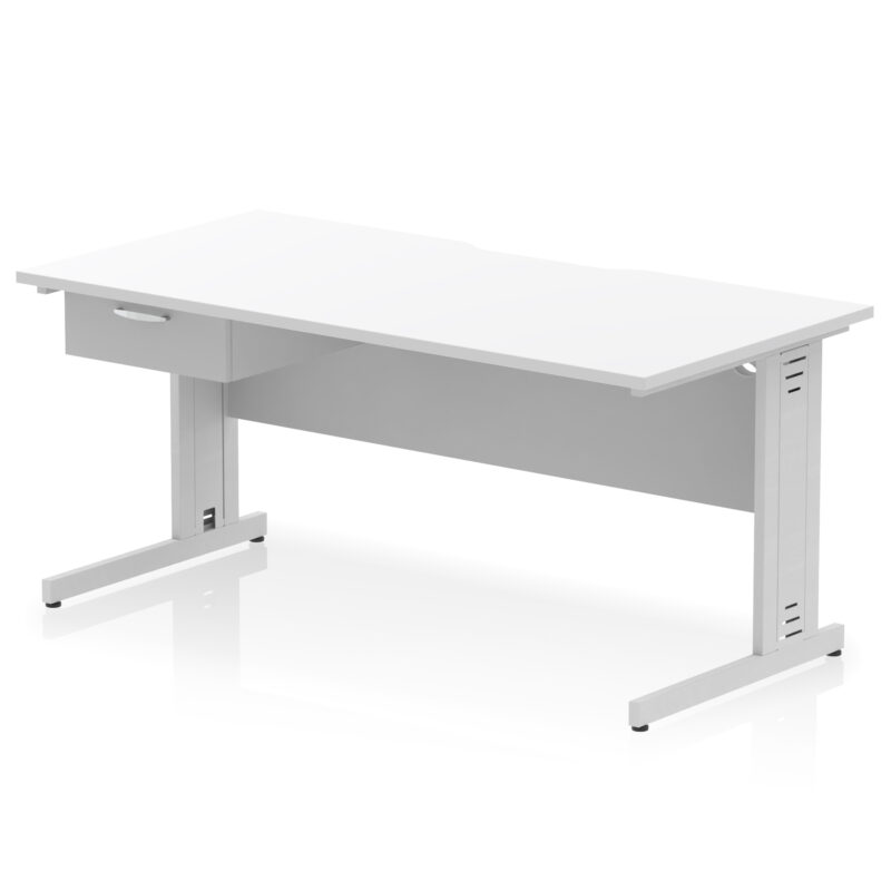impulse scalloped edge cable managed straight desk with single one drawer fixed pedestal