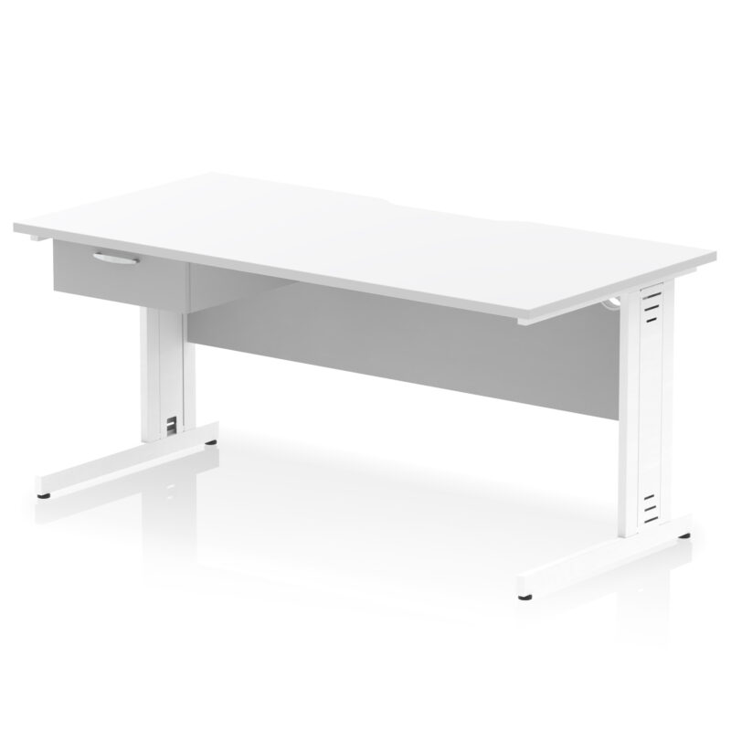 impulse scalloped edge cable managed straight desk with single one drawer fixed pedestal