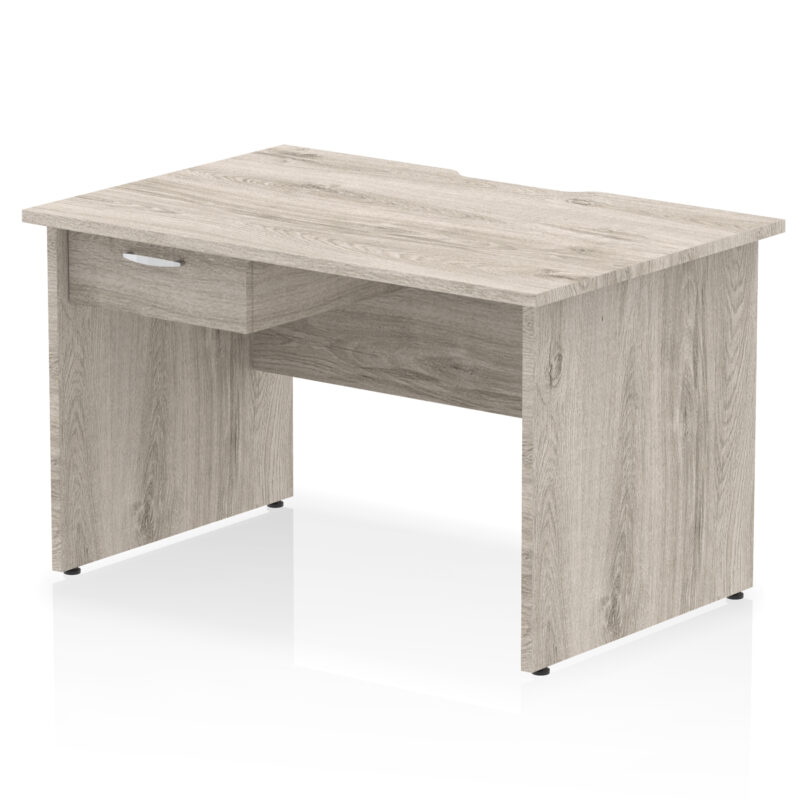 impulse scalloped edge panel end straight desk frame with single one drawer fixed pedestal