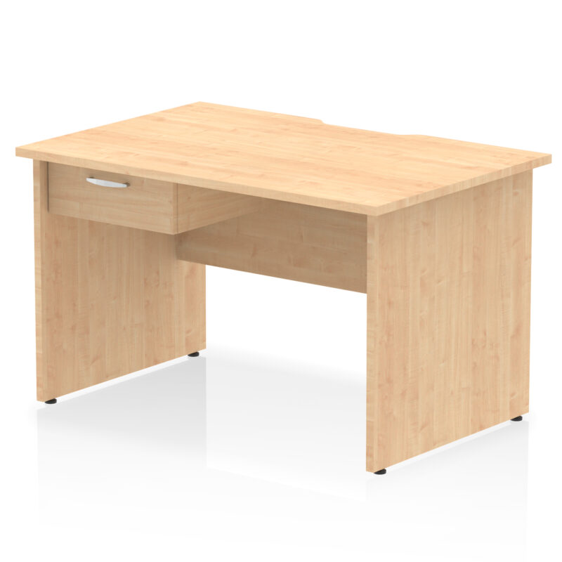 impulse scalloped edge panel end straight desk frame with single one drawer fixed pedestal