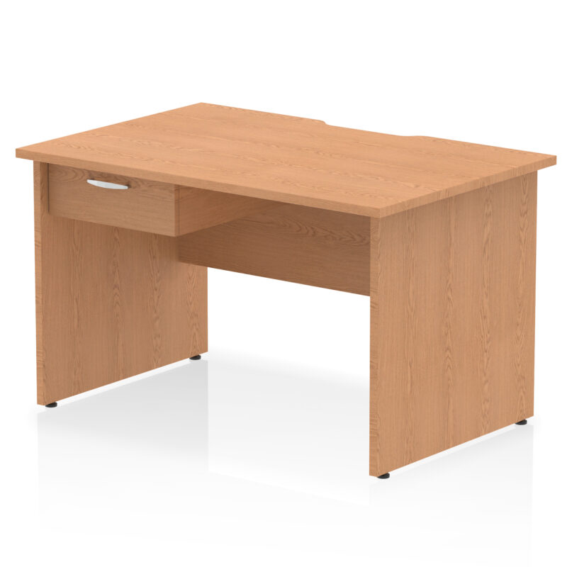 impulse scalloped edge panel end straight desk frame with single one drawer fixed pedestal