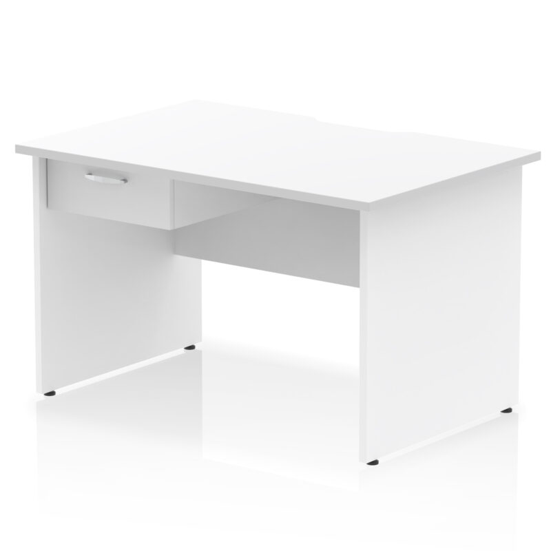 impulse scalloped edge panel end straight desk frame with single one drawer fixed pedestal