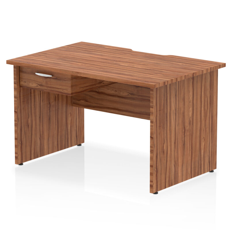 impulse scalloped edge panel end straight desk frame with single one drawer fixed pedestal