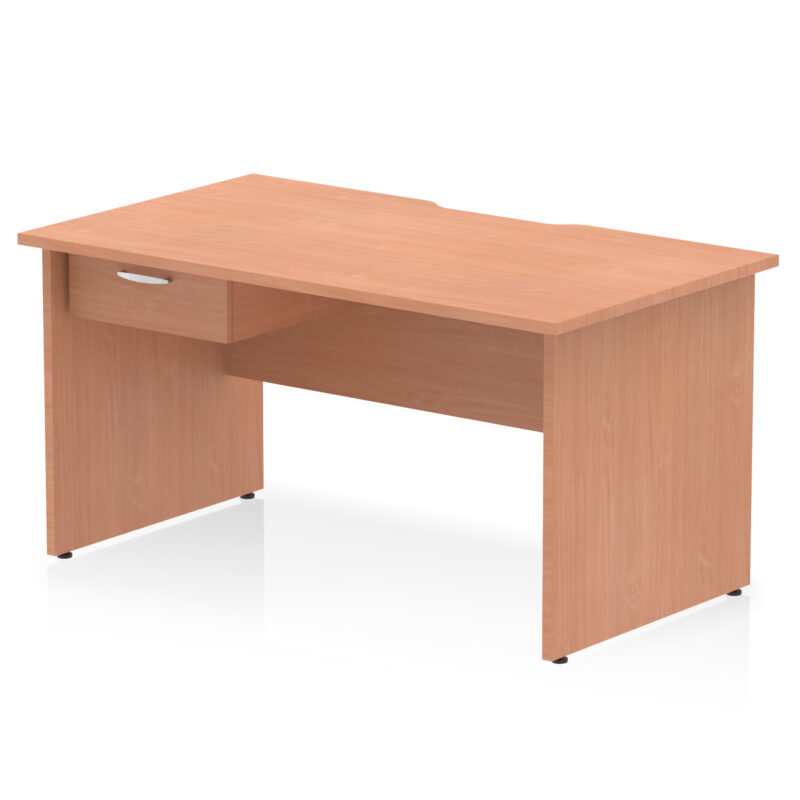 impulse scalloped edge panel end straight desk frame with single one drawer fixed pedestal