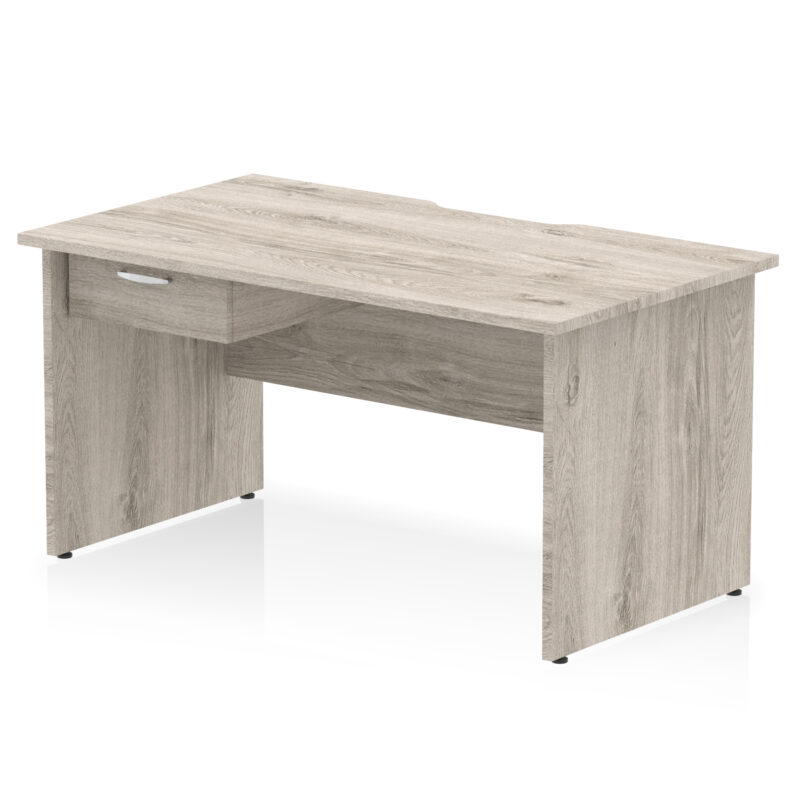 impulse scalloped edge panel end straight desk frame with single one drawer fixed pedestal