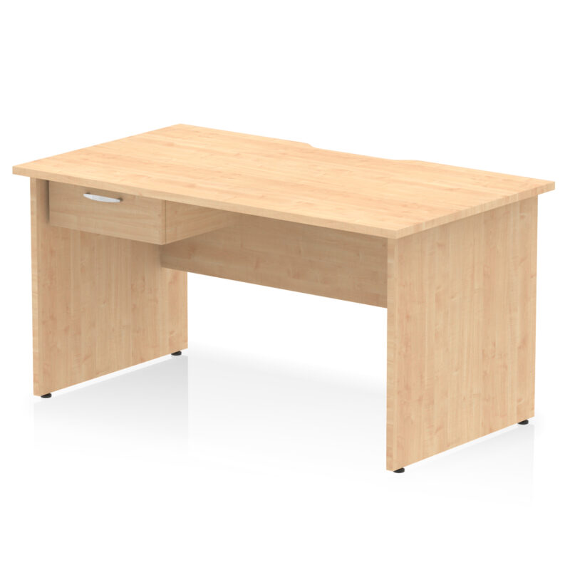 impulse scalloped edge panel end straight desk frame with single one drawer fixed pedestal