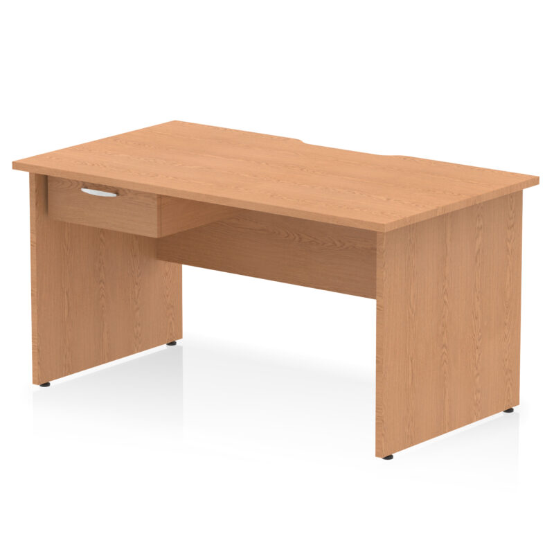 impulse scalloped edge panel end straight desk frame with single one drawer fixed pedestal