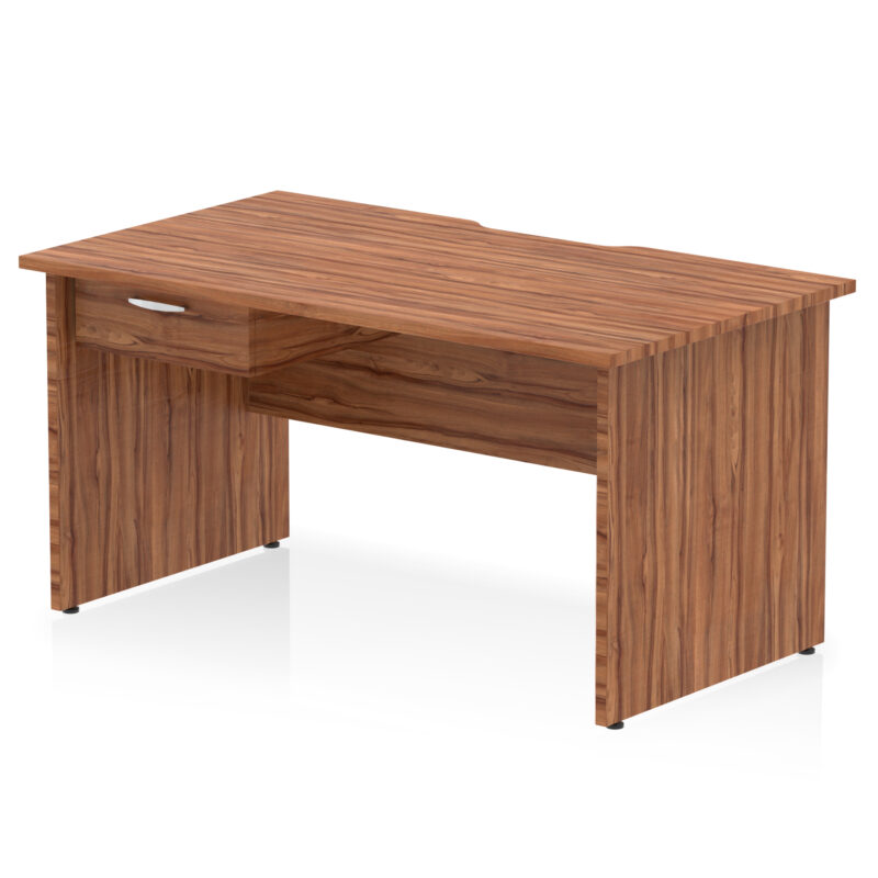 impulse scalloped edge panel end straight desk frame with single one drawer fixed pedestal