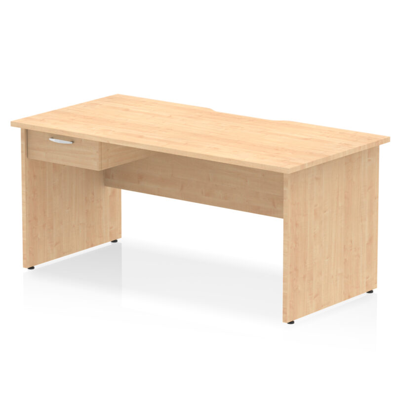 impulse scalloped edge panel end straight desk frame with single one drawer fixed pedestal