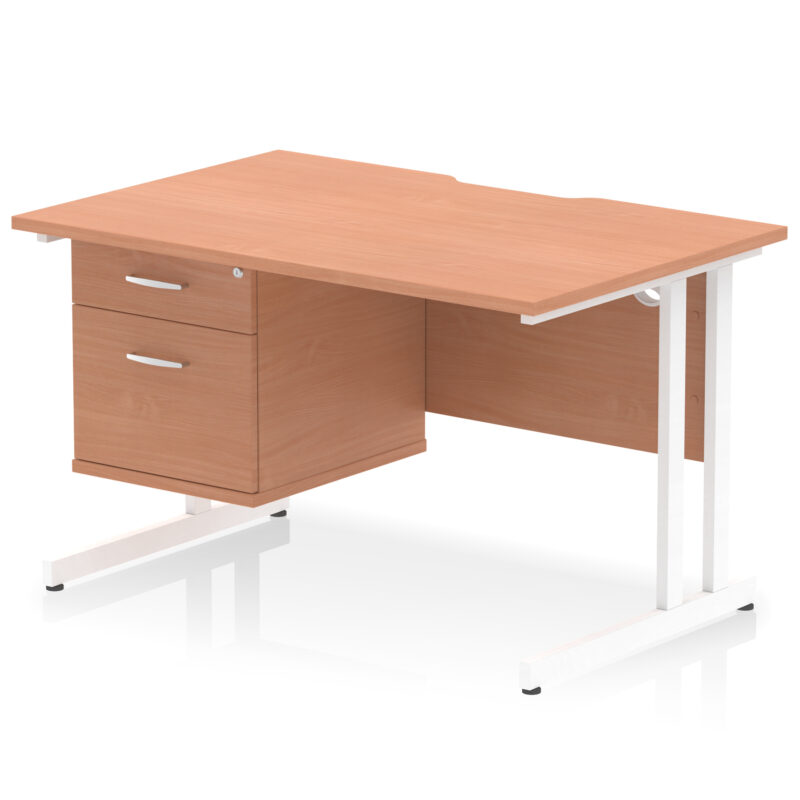 impulse scalloped edge 1200mm cantilever straight desk with single fixed pedestal