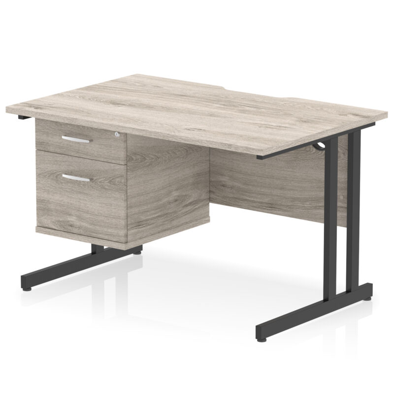 impulse scalloped edge 1200mm cantilever straight desk with single fixed pedestal