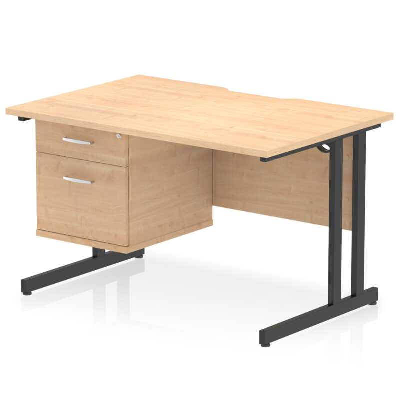 impulse scalloped edge 1200mm cantilever straight desk with single fixed pedestal
