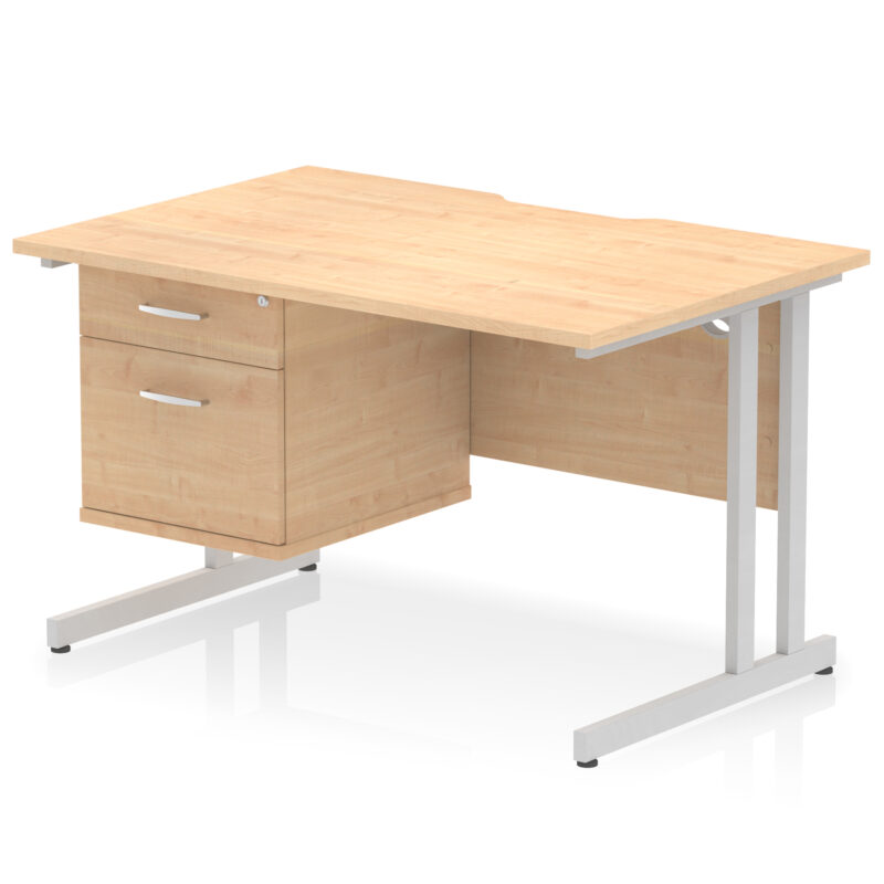 impulse scalloped edge 1200mm cantilever straight desk with single fixed pedestal
