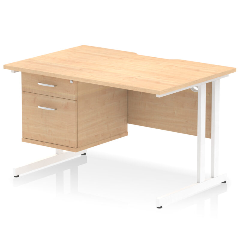 impulse scalloped edge 1200mm cantilever straight desk with single fixed pedestal