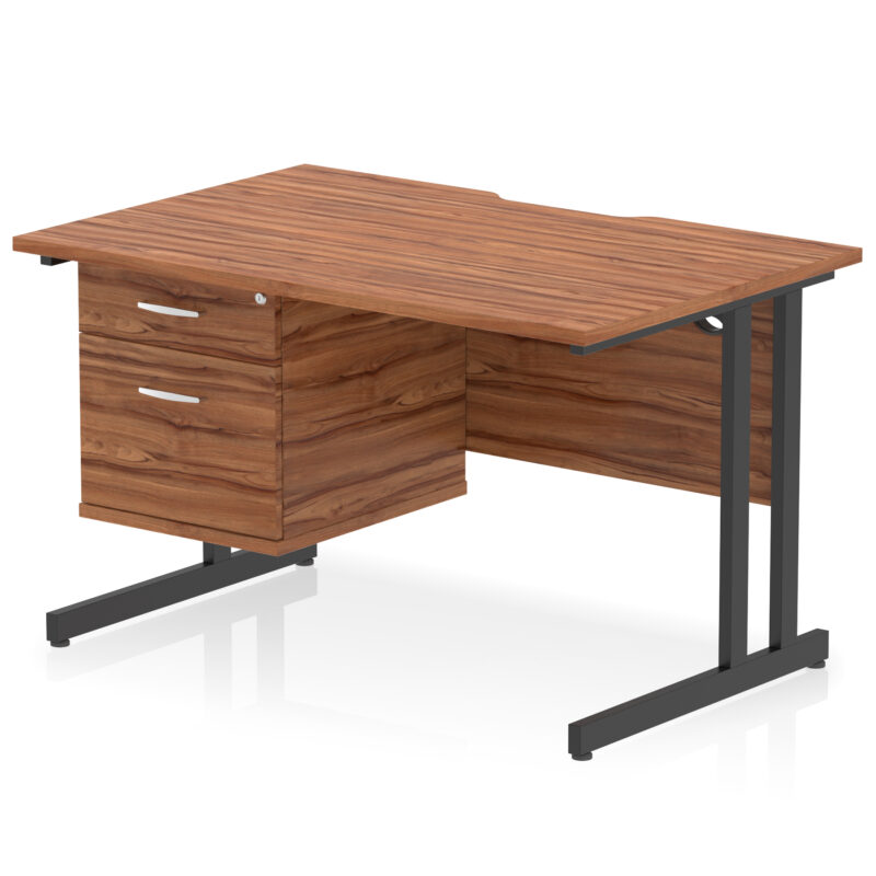 impulse scalloped edge 1200mm cantilever straight desk with single fixed pedestal