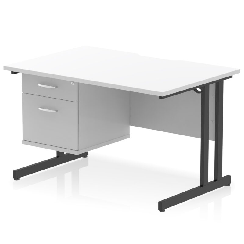 impulse scalloped edge 1200mm cantilever straight desk with single fixed pedestal
