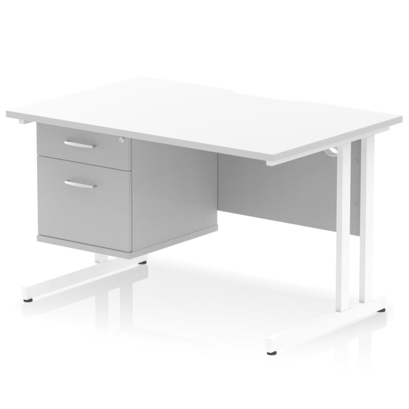 impulse scalloped edge 1200mm cantilever straight desk with single fixed pedestal