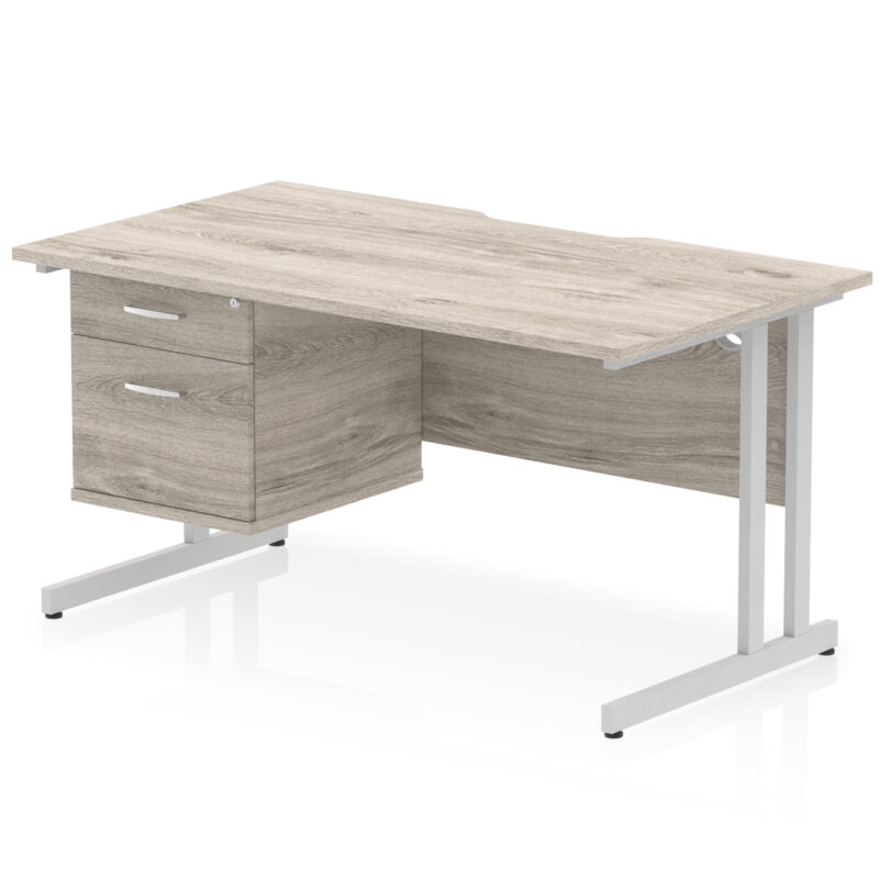 impulse scalloped edge 1400mm cantilever straight desk with single fixed pedestal