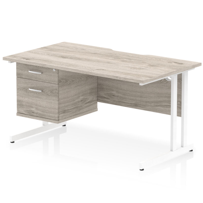 impulse scalloped edge 1400mm cantilever straight desk with single fixed pedestal