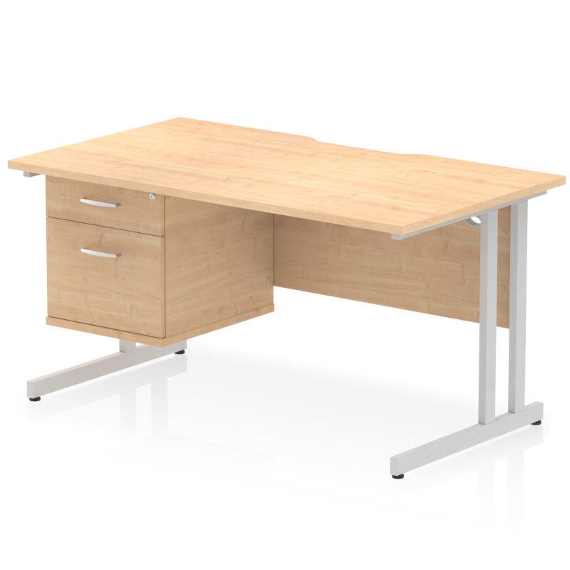 impulse scalloped edge 1400mm cantilever straight desk with single fixed pedestal
