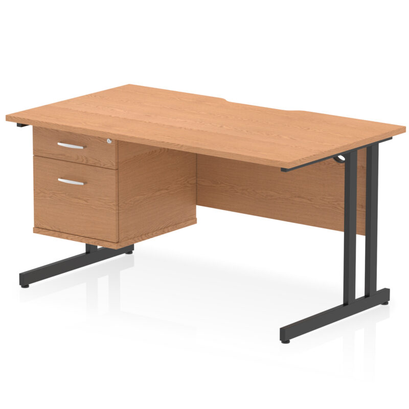 impulse scalloped edge 1400mm cantilever straight desk with single fixed pedestal