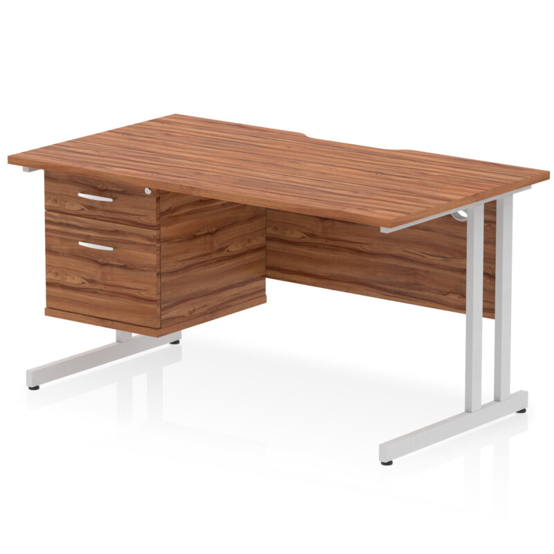 impulse scalloped edge 1400mm cantilever straight desk with single fixed pedestal