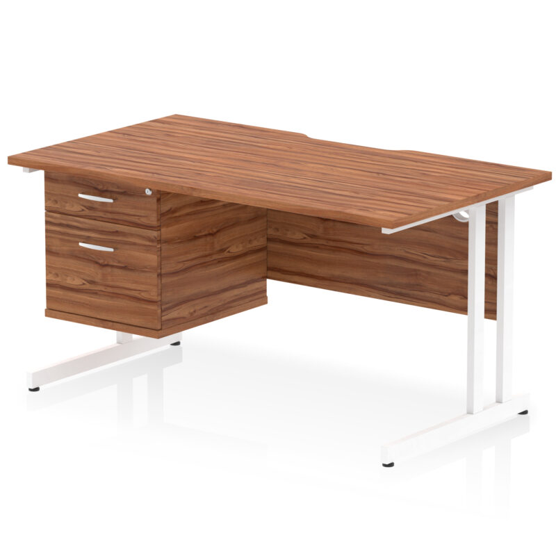impulse scalloped edge 1400mm cantilever straight desk with single fixed pedestal