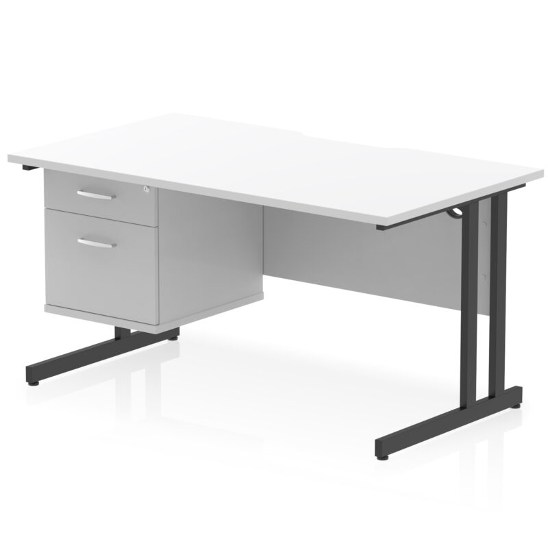 impulse scalloped edge 1400mm cantilever straight desk with single fixed pedestal