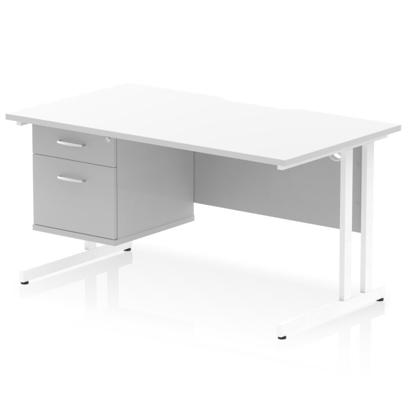 impulse scalloped edge 1400mm cantilever straight desk with single fixed pedestal