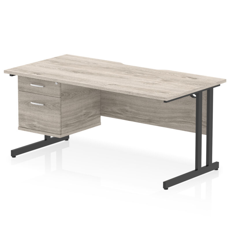 impulse scalloped edge 1600mm cantilever straight desk with single fixed pedestal