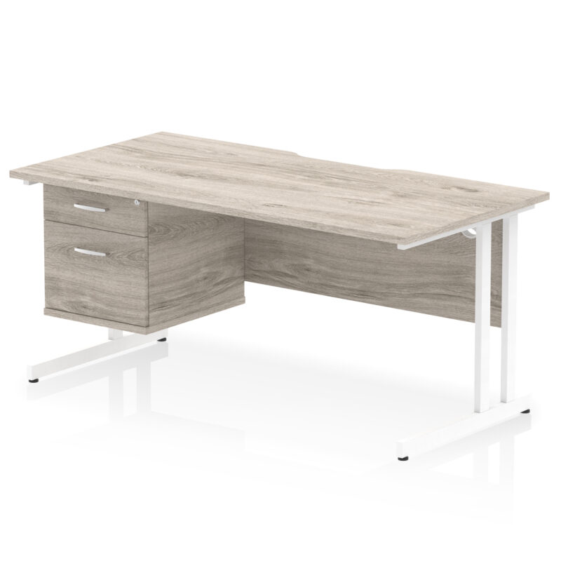 impulse scalloped edge 1600mm cantilever straight desk with single fixed pedestal