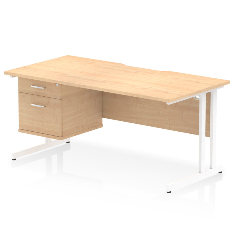 impulse scalloped edge 1600mm cantilever straight desk with single fixed pedestal