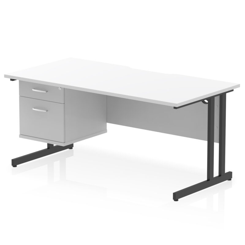 impulse scalloped edge 1600mm cantilever straight desk with single fixed pedestal