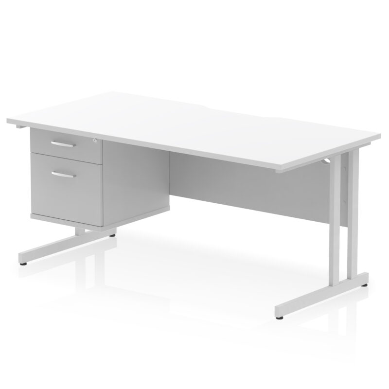 impulse scalloped edge 1600mm cantilever straight desk with single fixed pedestal
