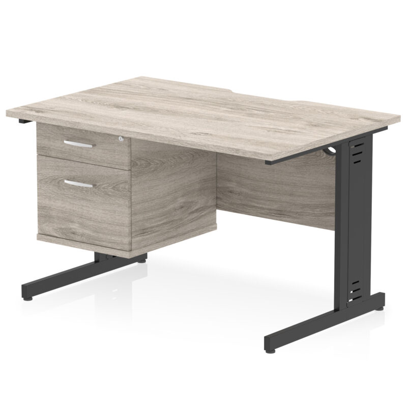 impulse scalloped edge 1200mm cable managed straight desk with single fixed pedestal