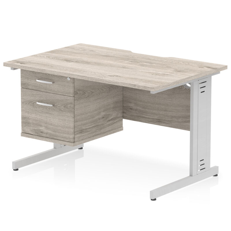 impulse scalloped edge 1200mm cable managed straight desk with single fixed pedestal